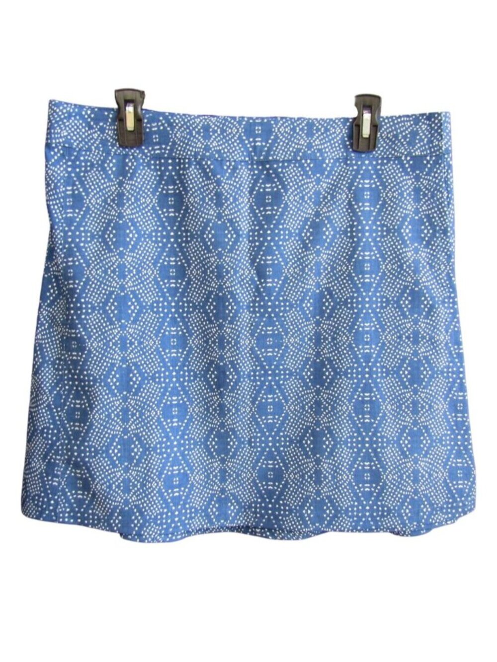 RipSkirt Hawaii Skirt Size L Blue White Batik Geometric Dot 19 In Length 2 Wrap